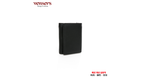 【vensers】小牛皮潮流個性皮夾(TC606001黑色短夾)