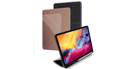 Xmart for 2020 iPad Pro 11吋 清新簡約超薄Y折帶筆槽皮套+搭配專用玻璃組合