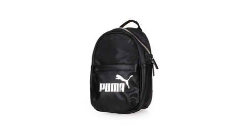 PUMA 小型後背包-雙肩包 旅行包 皮革 黑銀@07717001@