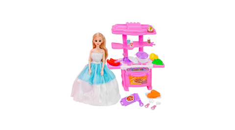 【孩子國】貝安莉芭比娃娃廚房組 /家家酒玩具 (2色隨機出貨)