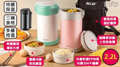 【RELEA】暖暖304不鏽鋼保溫便當提桶(2200ml)