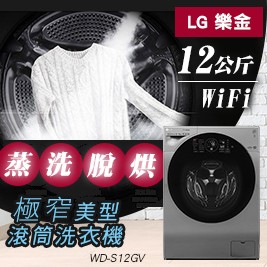 【LG 樂金】12公斤 WiFi 極窄美型滾筒洗衣機(蒸洗脫烘) WD