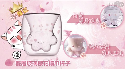 IG爆紅雙層玻璃櫻花貓爪杯子
