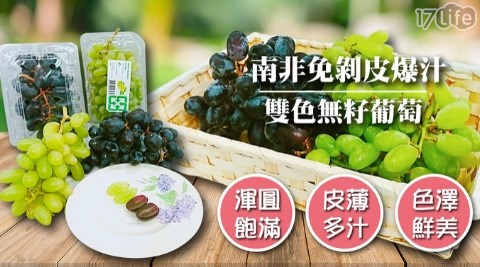 南非免剝皮爆汁雙色(青+黑)無籽葡萄1.8kg*1盒 共
