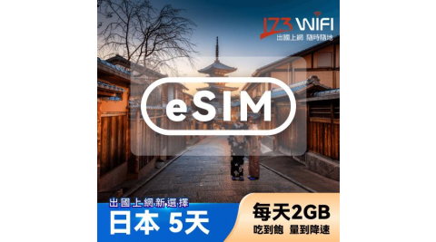 【其他類別】【173WIFI】eSIM-日本5日吃到飽兌換券(每日2GB高速，量到降速吃到飽) (MO)